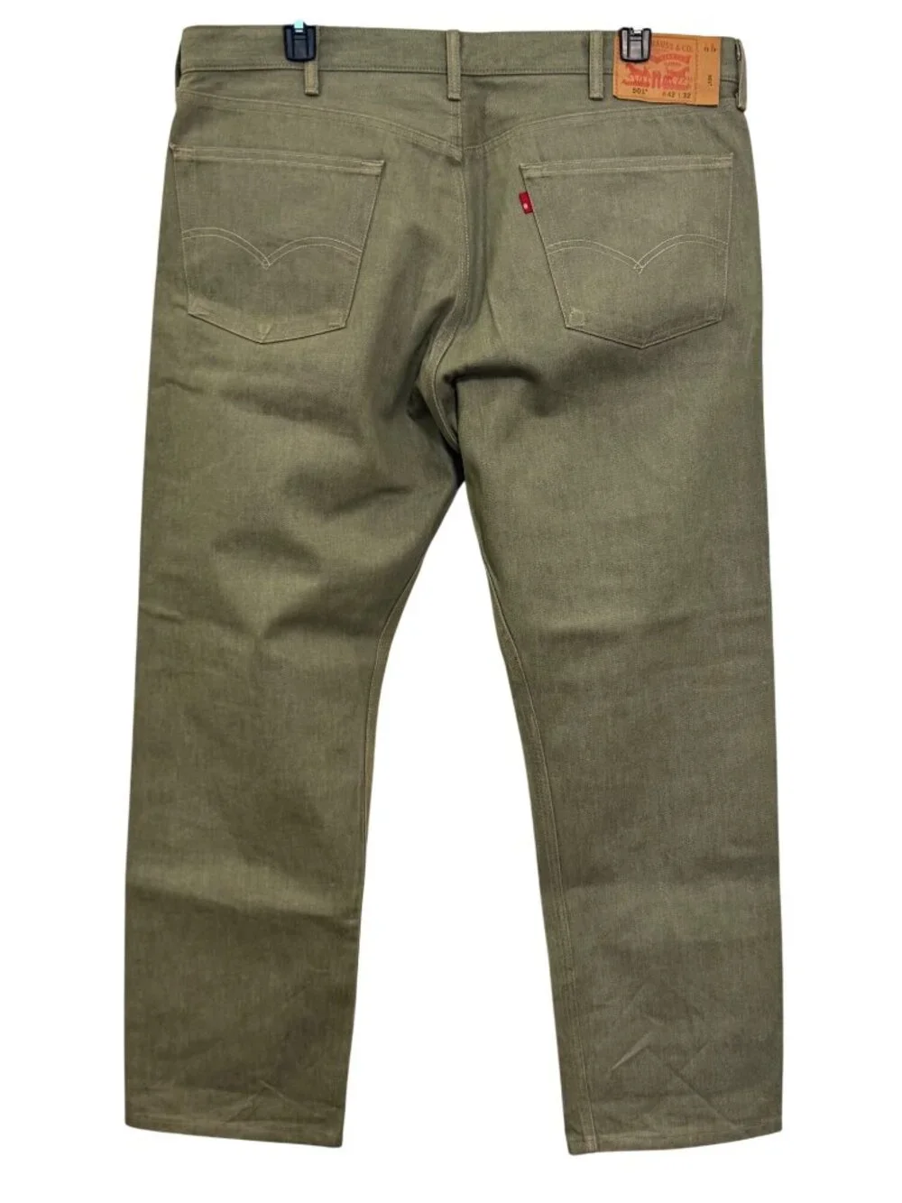 Levis 501 Mens Olive Green Straight-Leg Jeans W42 L32 Cotton Denim